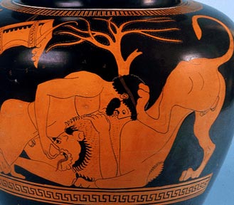 Heracles fighting against nemaeus lion