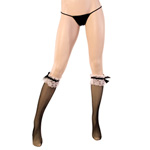 Fishnet knee highs with ruffle and bow