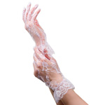 Wrist length lace gloves with ruffled cuffs
