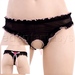 Crotchless panty - Black ruffled crotchless thong