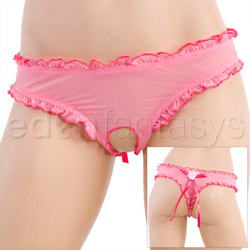 Crotchless panty - Pink ruffled crotchless thong