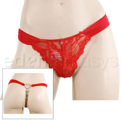 Sexy panty - Lace and mesh thong with rhinestone hearts