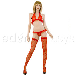 Bra, Panty And Stockings Set - Heart lace halter set