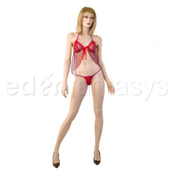 Peek A Boo Babydoll And Panty Set - Lace up cups babydoll
