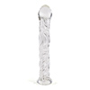 Swirl ribbed glass dildo with curved G-spot head
