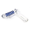 Double penetration glass dildo with thick navy blue wrapped main shaft and its complementary wide anal shaft above as well as non-slip pistol grip for additional leverage Double penetration glass dildo with thick navy blue wrapped main shaft and its complementary wide anal shaft above as well as non-slip pistol grip for additional leverage
