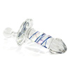 Multi-color glass dildo with ^fruit-juicer^ style head and sensuously smooth erect shaft with  dichronic glass ribbon detail
