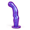 Contoured silicone G-spot didlo with flared base and vibrating microstimulator.