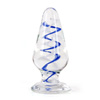 Glass anal plug with a blue and white twisted design Glass anal plug with a blue and white twisted design