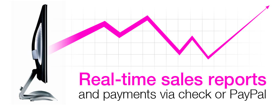 Real-time sales reports and payments via check or PayPal