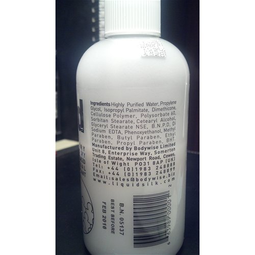Back of the bottle, list of ingredients.